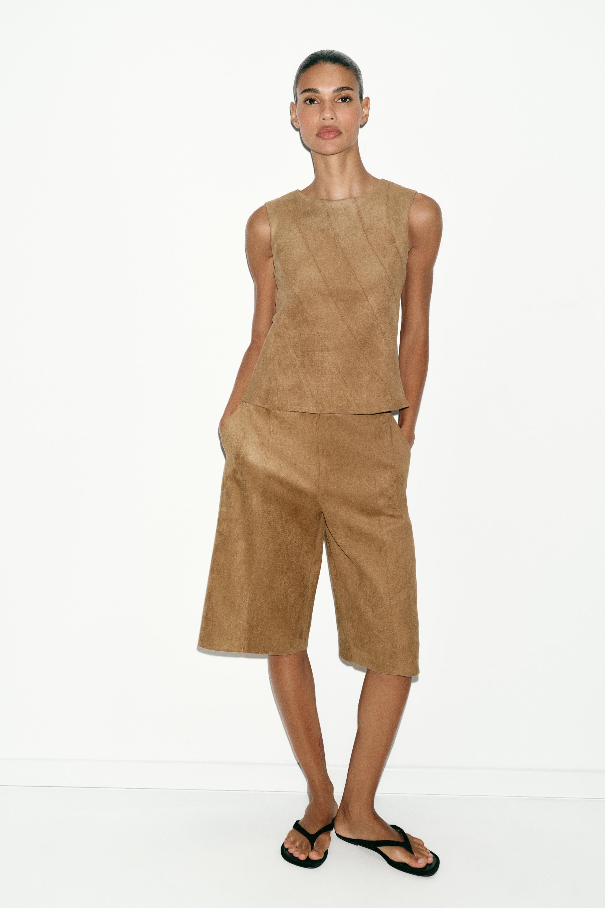 LONG FAUX SUEDE BERMUDA SHORTS | Zara US