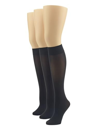 HUE womens Soft Opaque Knee High (Pack of 3) dress socks, Black, 1 US | Amazon (US)