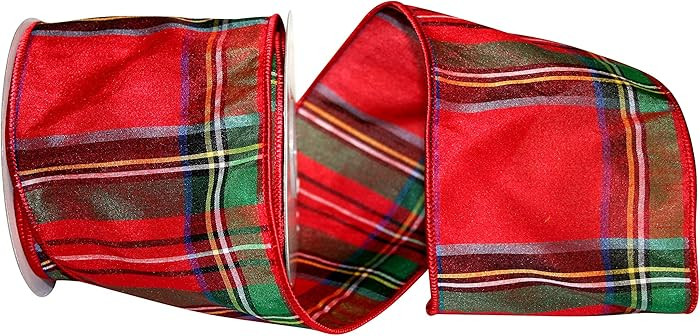 Reliant Ribbon Alford Plaid Wired Edge Ribbon, 4 Inch X 10 Yards, Red | Amazon (US)
