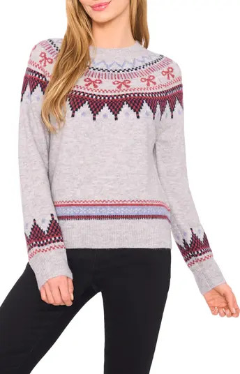 Bow Fair Isle Ribbon Detail Crewneck Sweater | Nordstrom