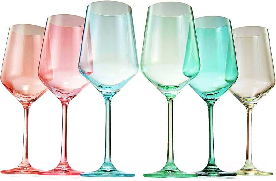 Colored Crystal Wine Glass Set of 6, Gift For Holiday, Mothers Day, Wife, Mom Friend - Large 12 o... | Amazon (US)