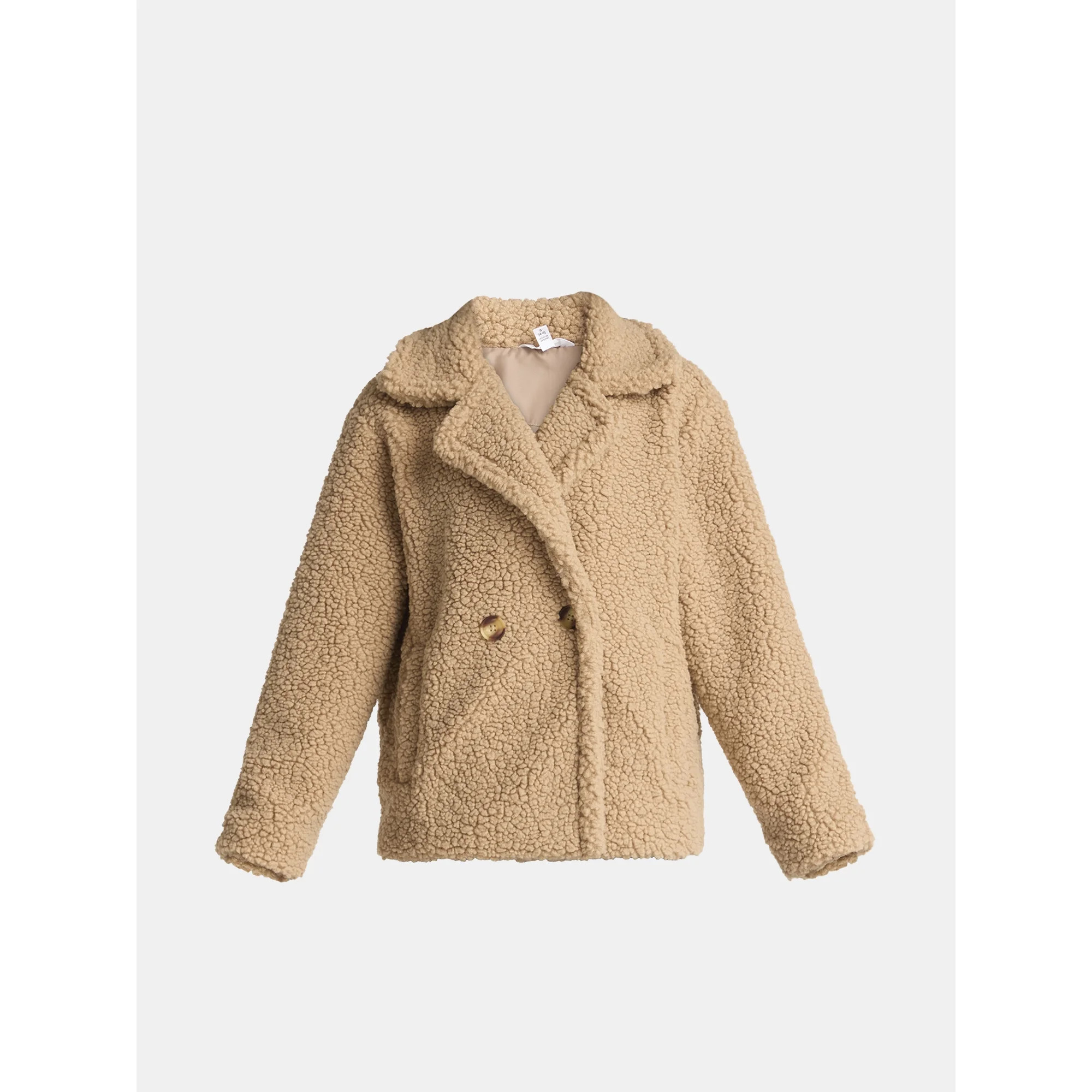 Time and Tru Women's and Women's Plus Teddy Double Breasted Jacket, Sizes XS-3X | Walmart (US)