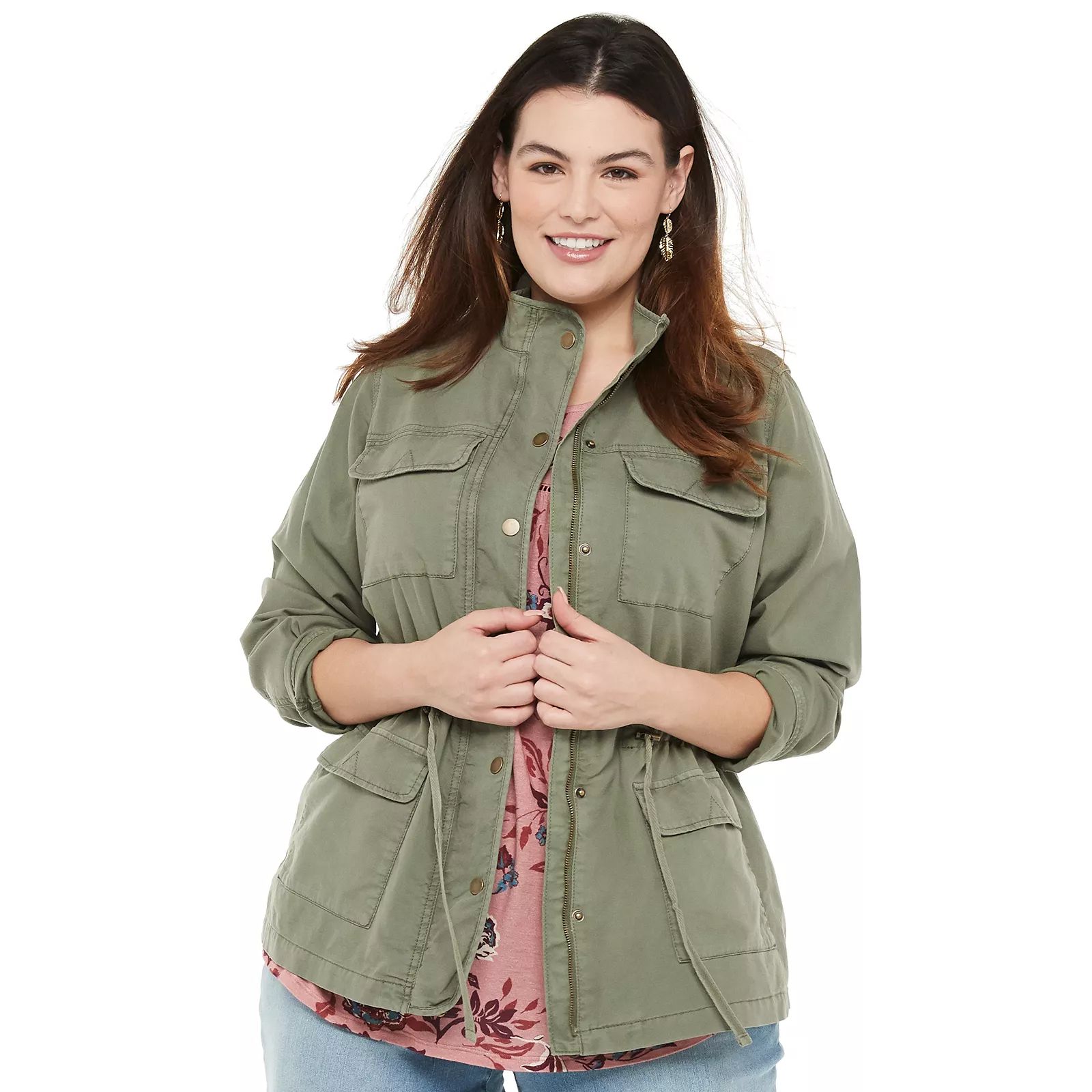Plus Size EVRI Zip-Front Utility Jacket, Women's, Size: 1XL, Med Grey | Kohl's