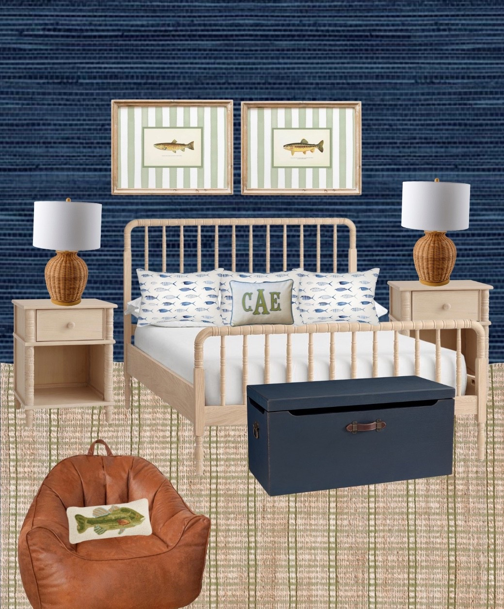 Coastal boys bedroom inspo 🐚 Classic navy, crisp whites, and fun seaside details for a space that feels timeless but still kid-friendly. Shop the look below. 🌊