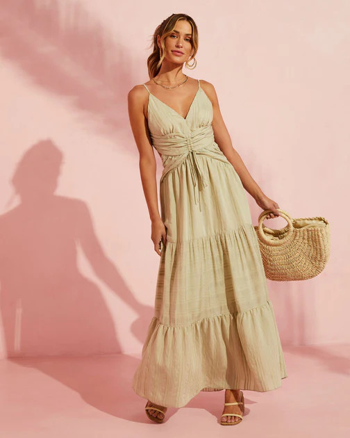 Coraline Tiered Maxi Dress – Khaki | VICI