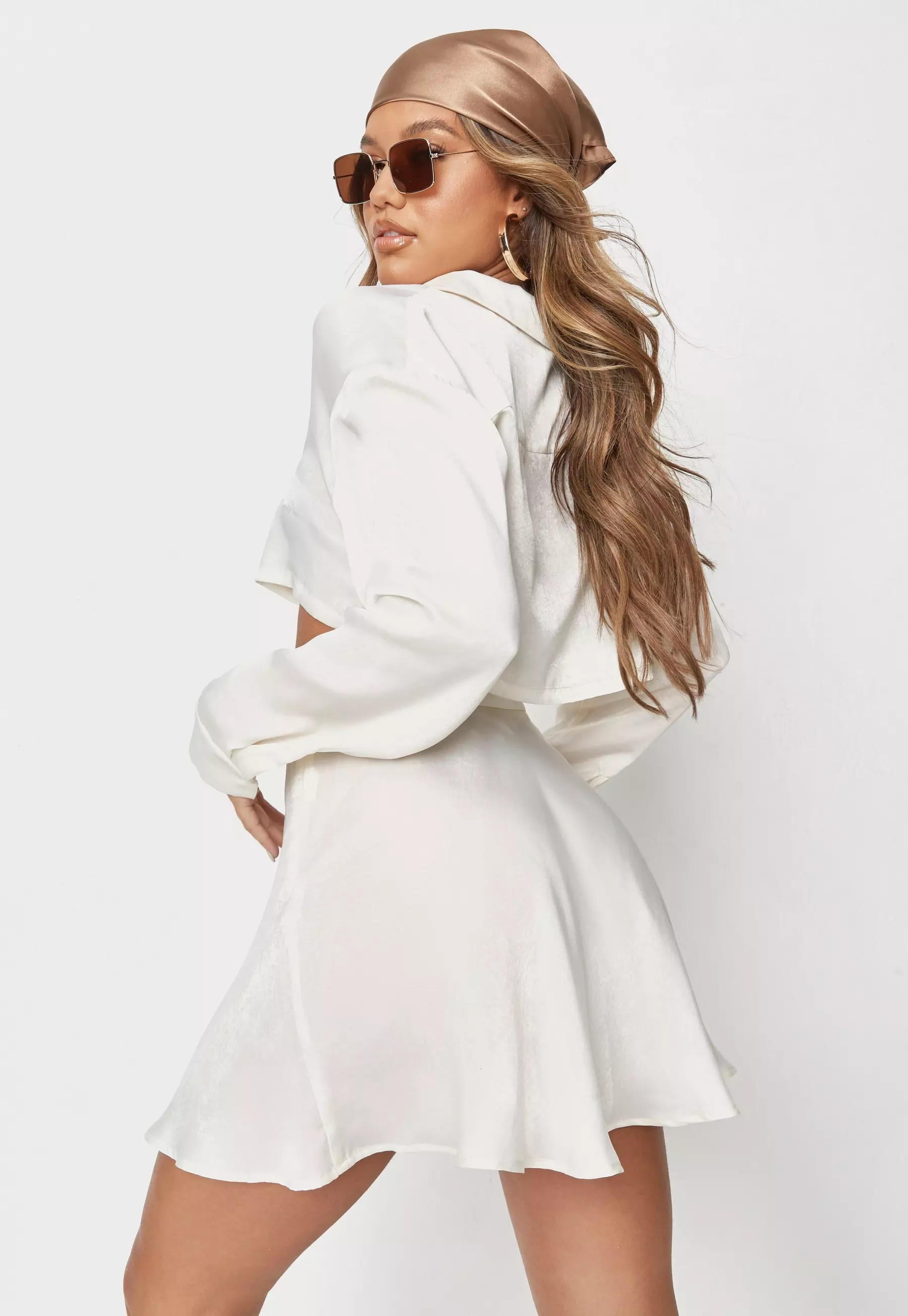 Premium Cream Hammered Satin Beach Cover Up Skirt | Missguided (US & CA)