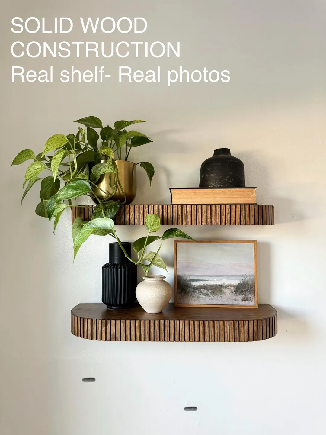 Custom SOLID Wood Rounded Fluted Floating Shelf - Etsy | Etsy (US)