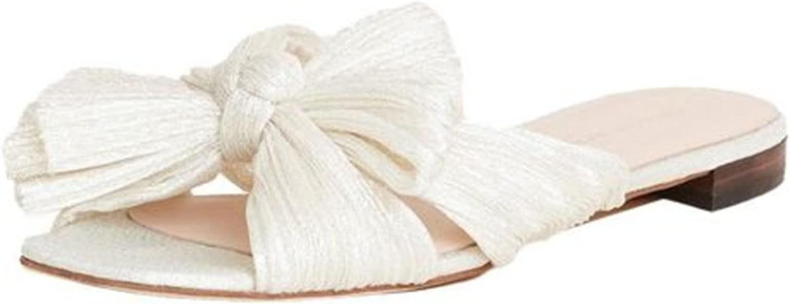 Mattiventon Flat Slide Bow Sandals for Women Open Square Toe Slip on Muels Dress Sandals | Amazon (US)