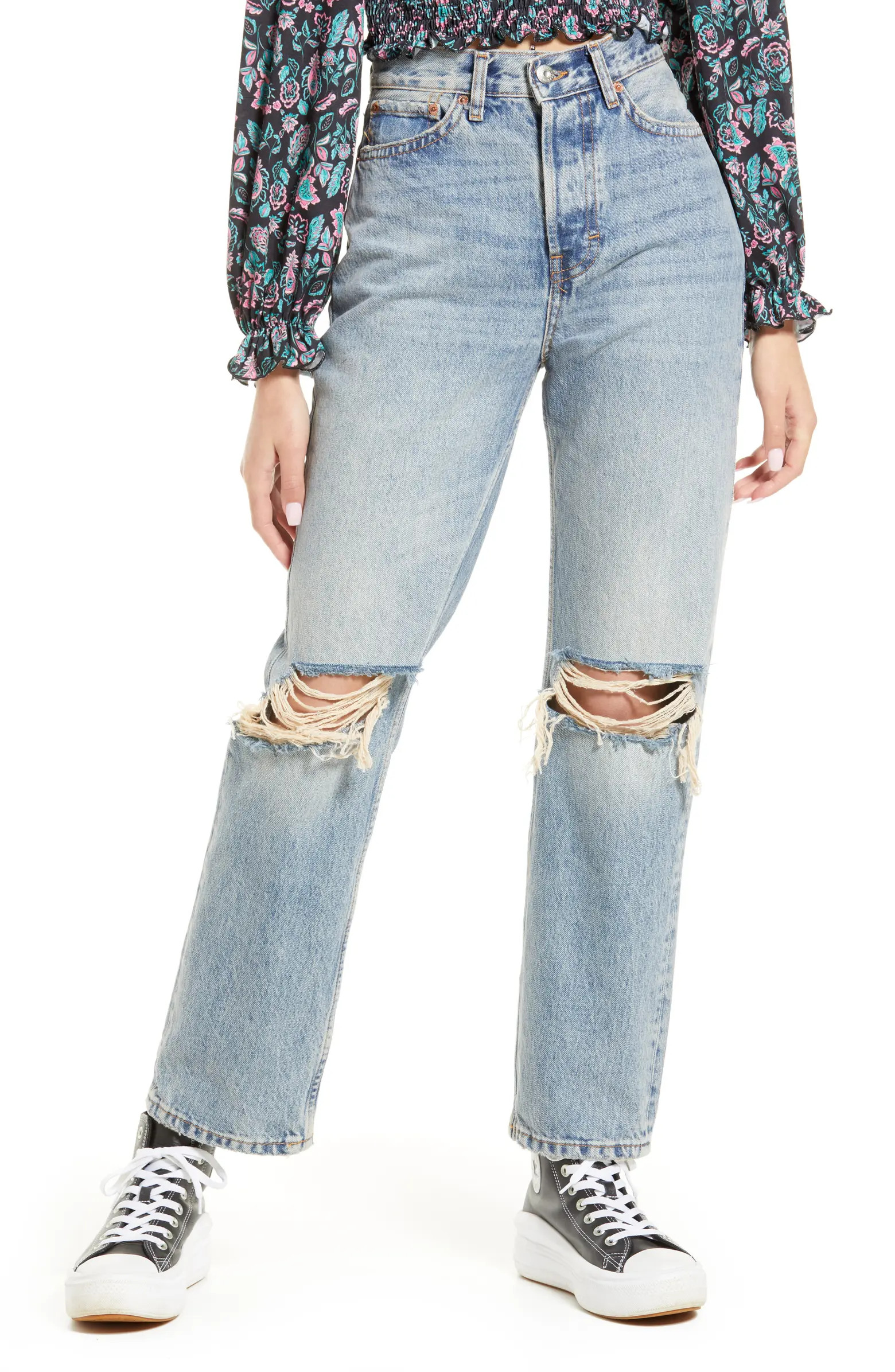 Topshop Ripped Straight Leg Dad Jeans | Nordstrom | Nordstrom