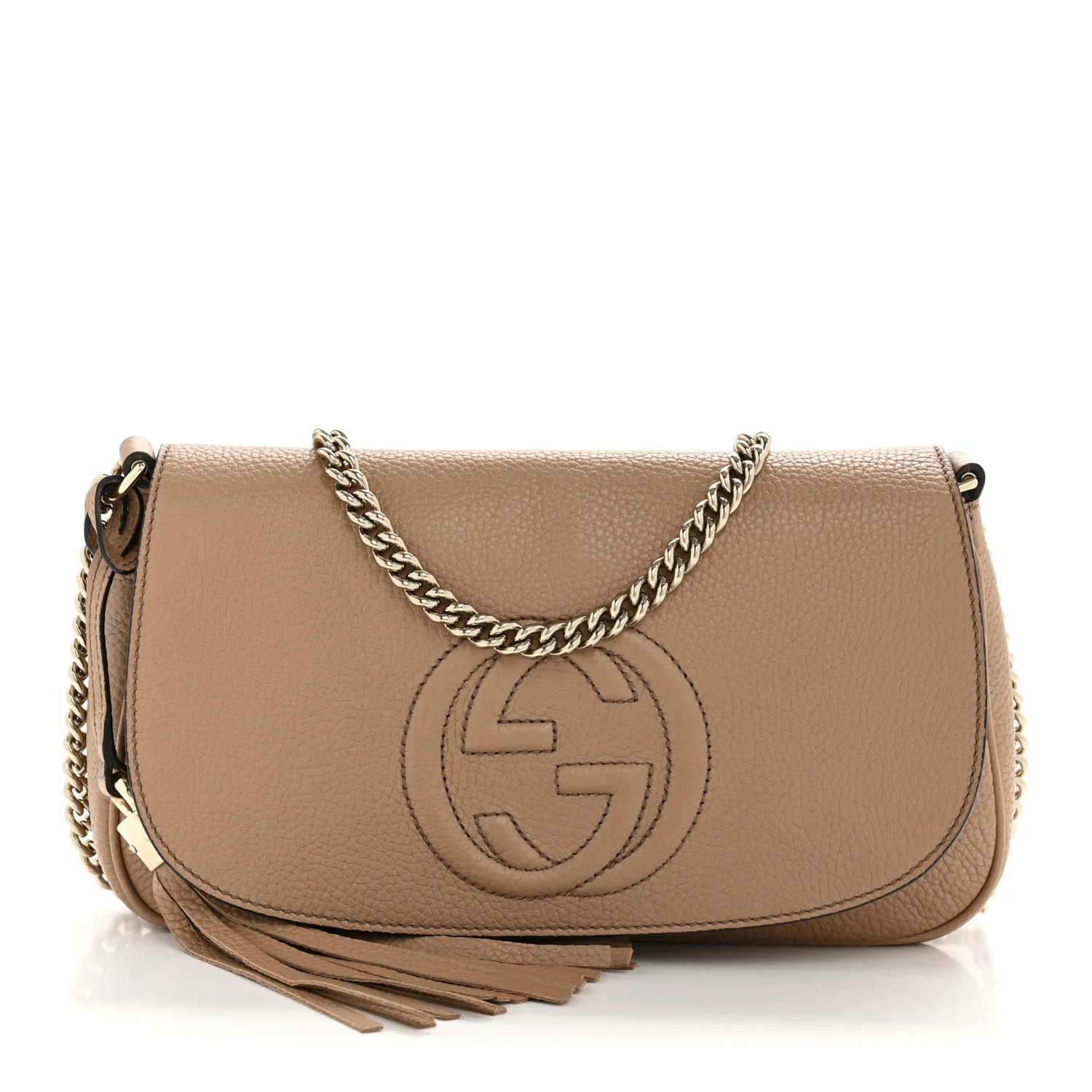 Gucci Pebbled Calfskin Medium Soho Flap Crossbody Camelia 1760661 | FASHIONPHILE (US)