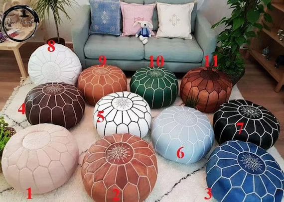 Moroccan POUF 50% OFF With White Stitching Leather Pouf - Etsy | Etsy (US)