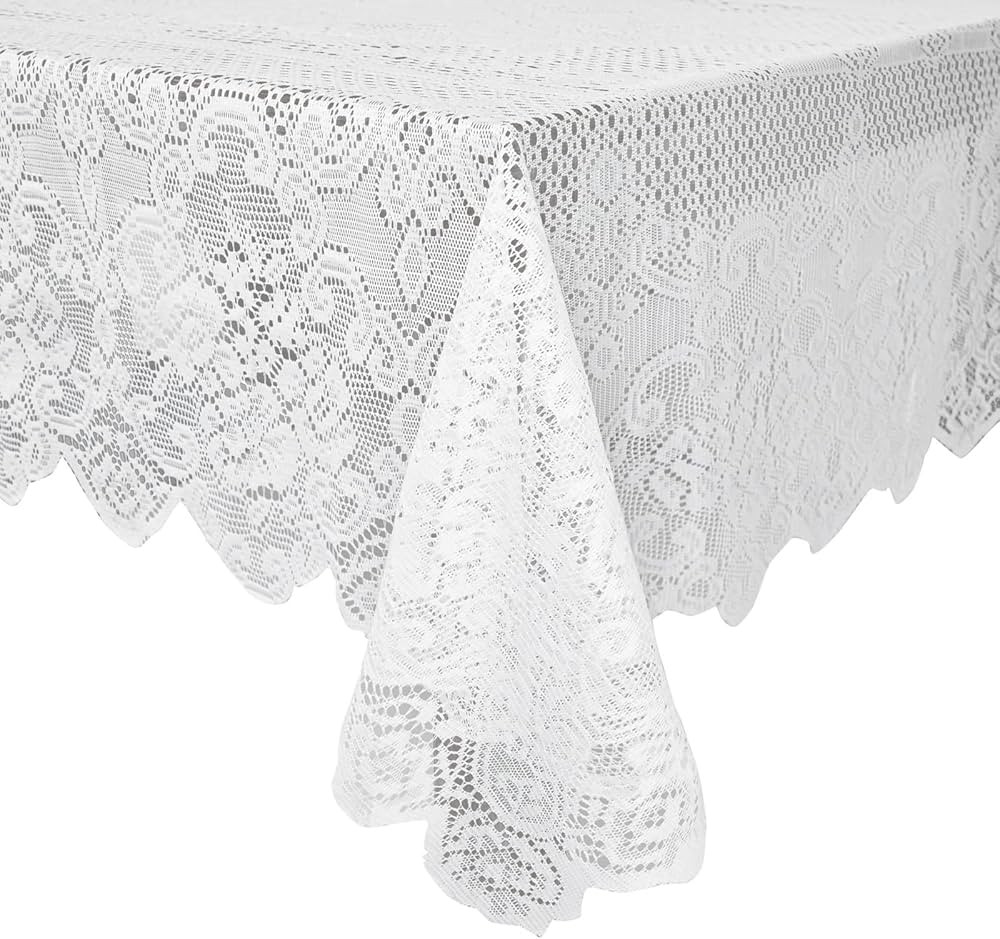 Juvale White Lace Tablecloth for Rectangular Tables, Vintage Style Wedding Table Cloths for Recep... | Amazon (US)