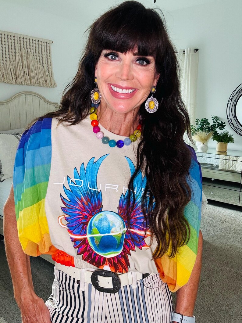 Journey Band Tee With Rainbow Scarf Bandanas. Bubble Cropped Hem. One Size Fits Most. - Etsy | Etsy (Global)