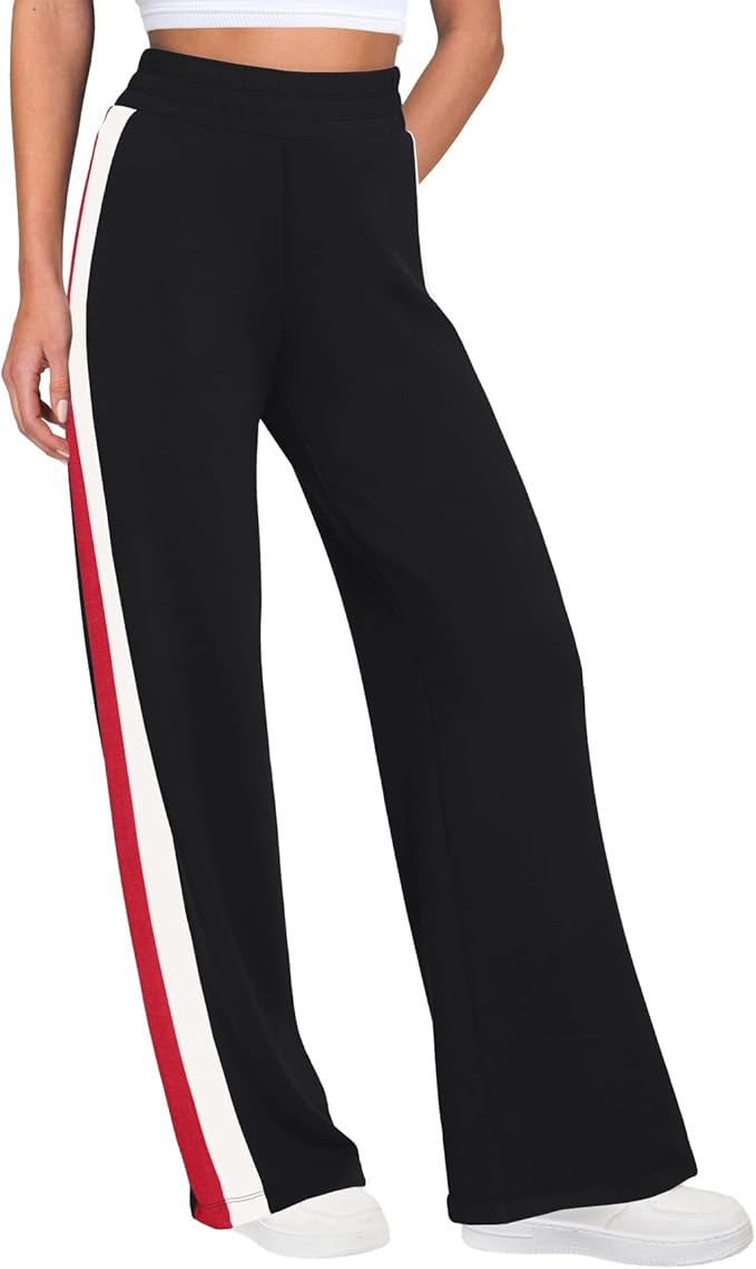 SENSERISE Women Sweatpants Color Block Wide Leg Track Pants High Waisted Side Striped Pants with ... | Amazon (US)