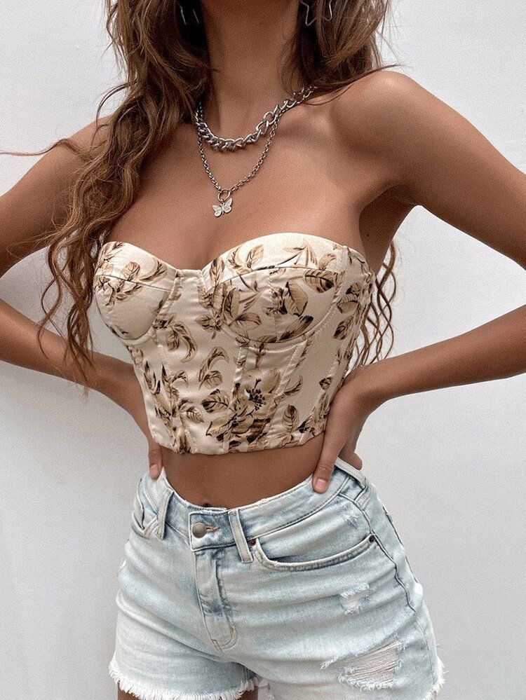 Floral Print Lace Up Crop Tube Top | SHEIN