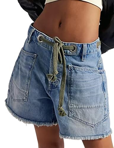 People Free Dupes People Free Dup ES Jeans Shorts Women's Moxie Barrel Jean Shorts 2026 Summer Casual Drawstring Baggy Denim Shorts Y2K Denim Short | Amazon (US)