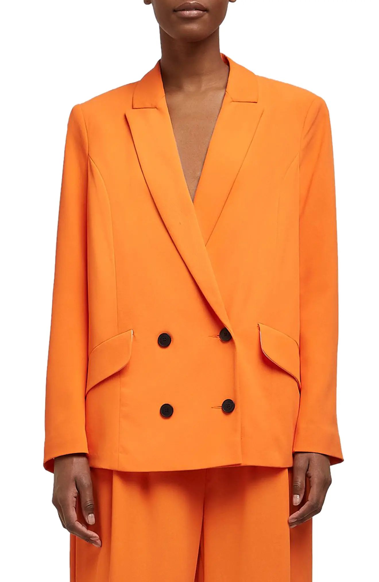 River Island Structured Double Breasted Blazer in Orange at Nordstrom, Size 14 Us | Nordstrom
