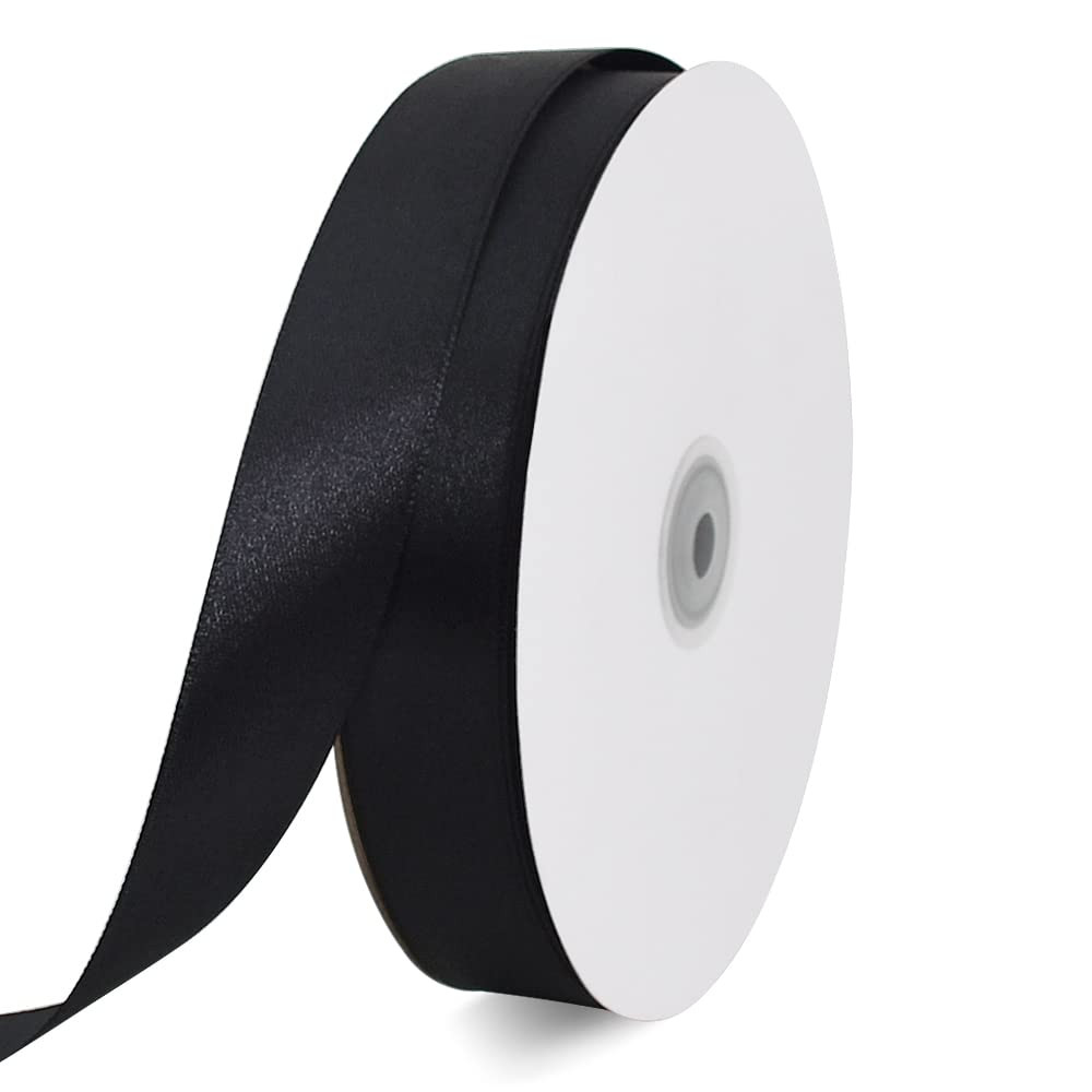TONIFUL 1 Inch x 100yds Black Satin Ribbon, Thin Solid Color Satin Ribbon for Gift Wrapping, Craf... | Amazon (US)