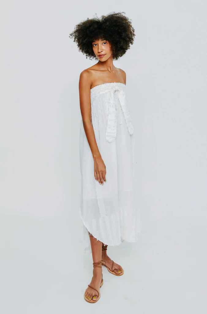 kuta strapless coverup in white fringe - MIRTH | MIRTH