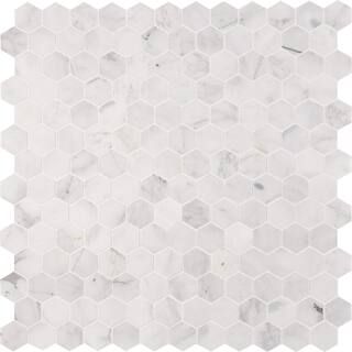 MSI Calacatta Cressa Hexagon 12 in. x 12 in. x 10 mm Honed Marble Mosaic Tile (9.8 sq. ft. / case... | The Home Depot