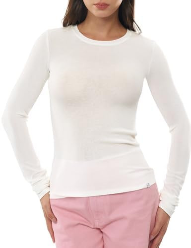Women's Merino Wool Blend Shirts Long Sleeve Tops Crew Neck Fitted Basic Tee Cozy Embrace Collect... | Amazon (US)