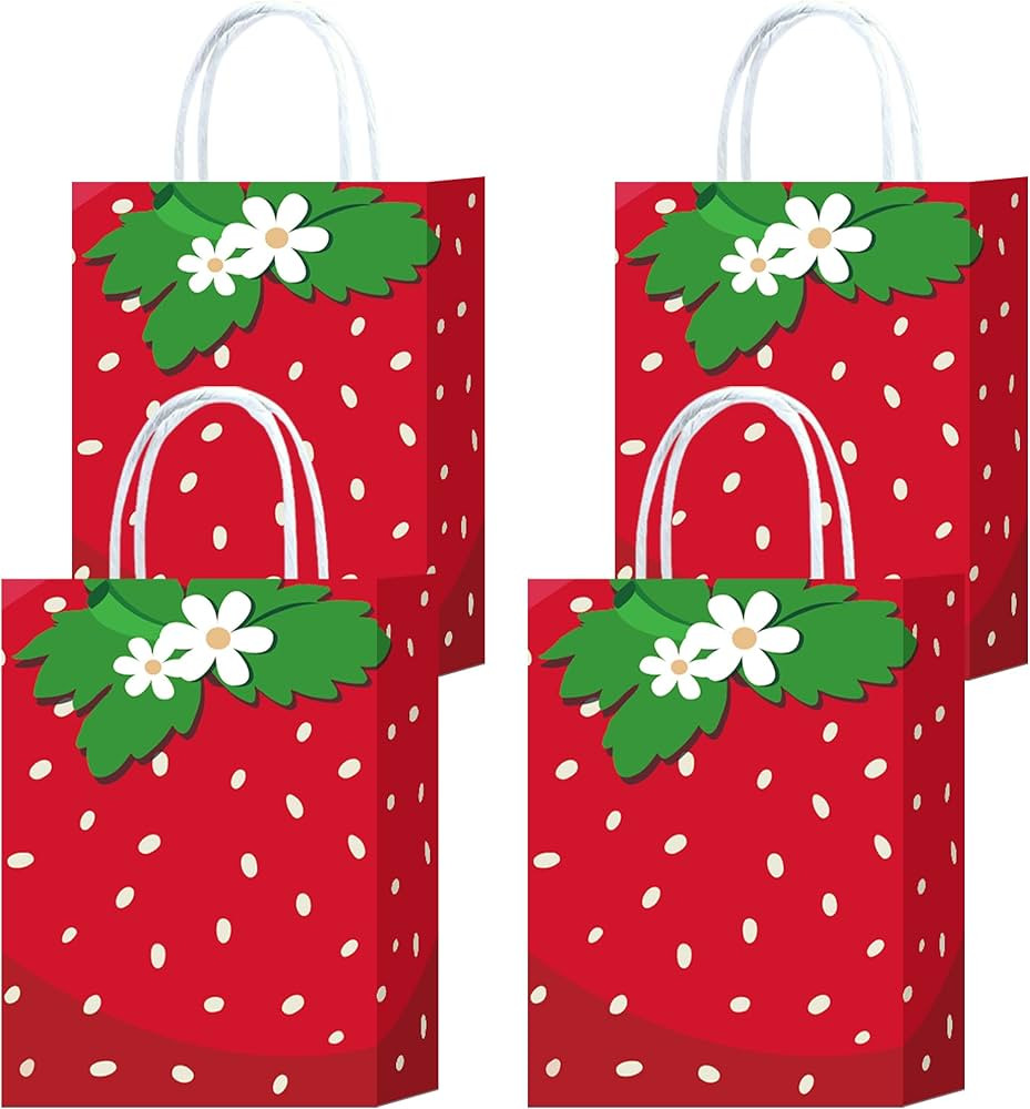 Hitkmi 16 Pcs Strawberry Gift Bags Small Strawberry Paper Goodie Bags with Handles for Birthday P... | Amazon (US)