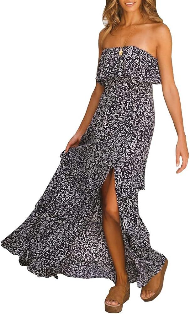 Zattcas Women Off Shoulder Maxi Dress Summer Strapless Long Maxi Dress with Slit | Amazon (US)