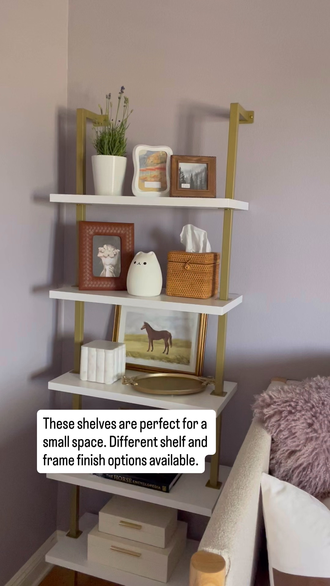These wall mounted bookshelves from Nathan James are perfect for a small space! The shelves and hardware come in different finish options. #home #library #shelfdecor #shelfstyling #kids #bedroom #office