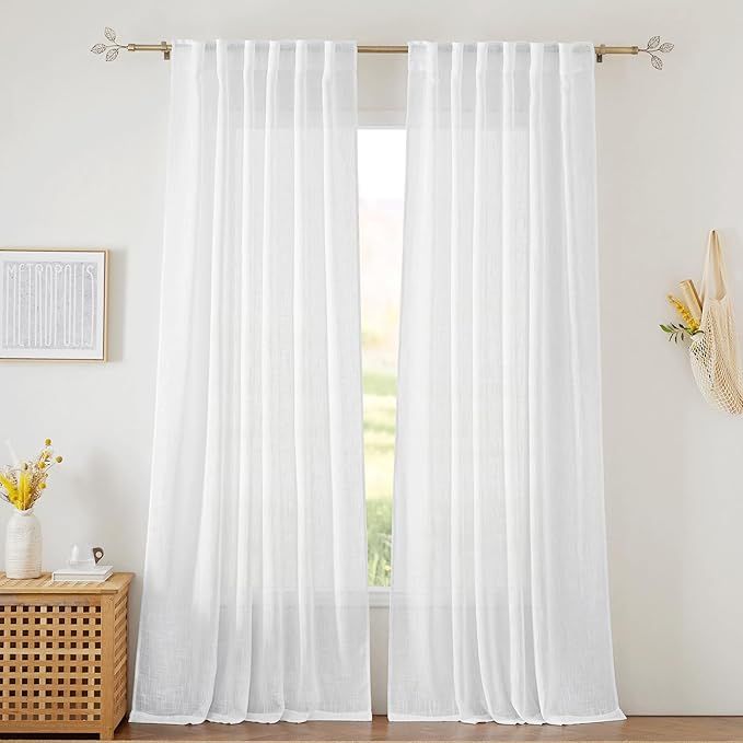 RYB HOME White Curtains Sheer - Linen Texture Semi Sheer Window Covering, Light & Airy Privacy Sh... | Amazon (US)