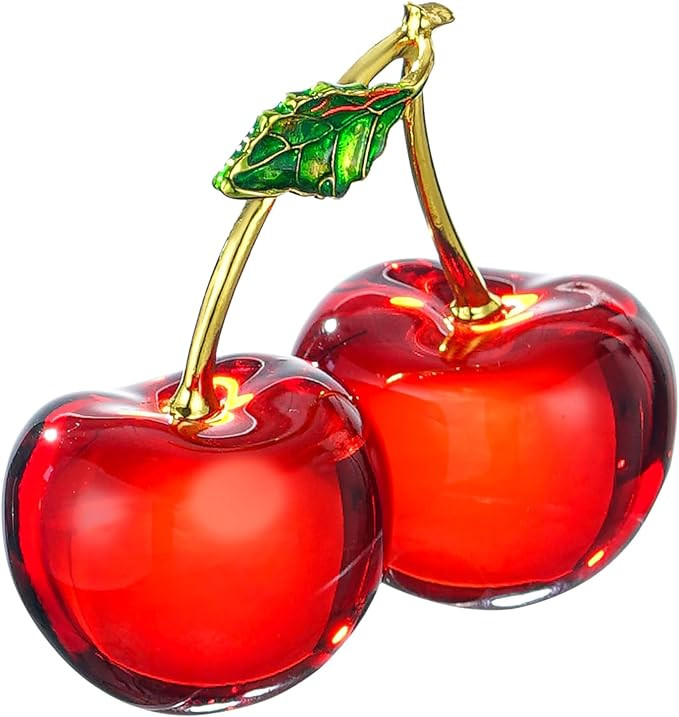Crystal Cherry Decor - Glass Fruit Decor- Red Home Collectibles for Kitchen, Living Room | Amazon (US)