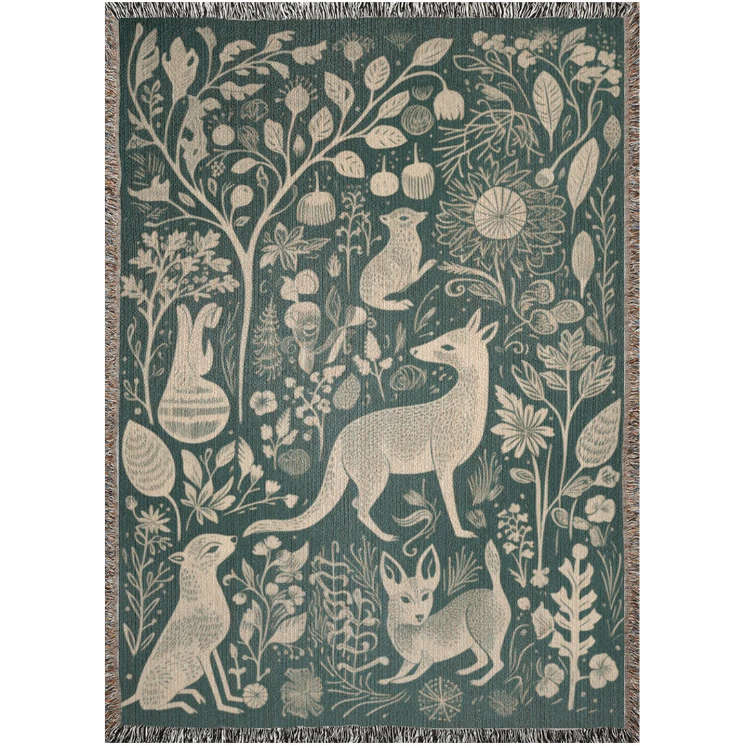 Woodland Animals Blanket Scandinavian Folk Art Decor Tapestry Woven Blanket Aesthetic Tapestry Bo... | Etsy (US)