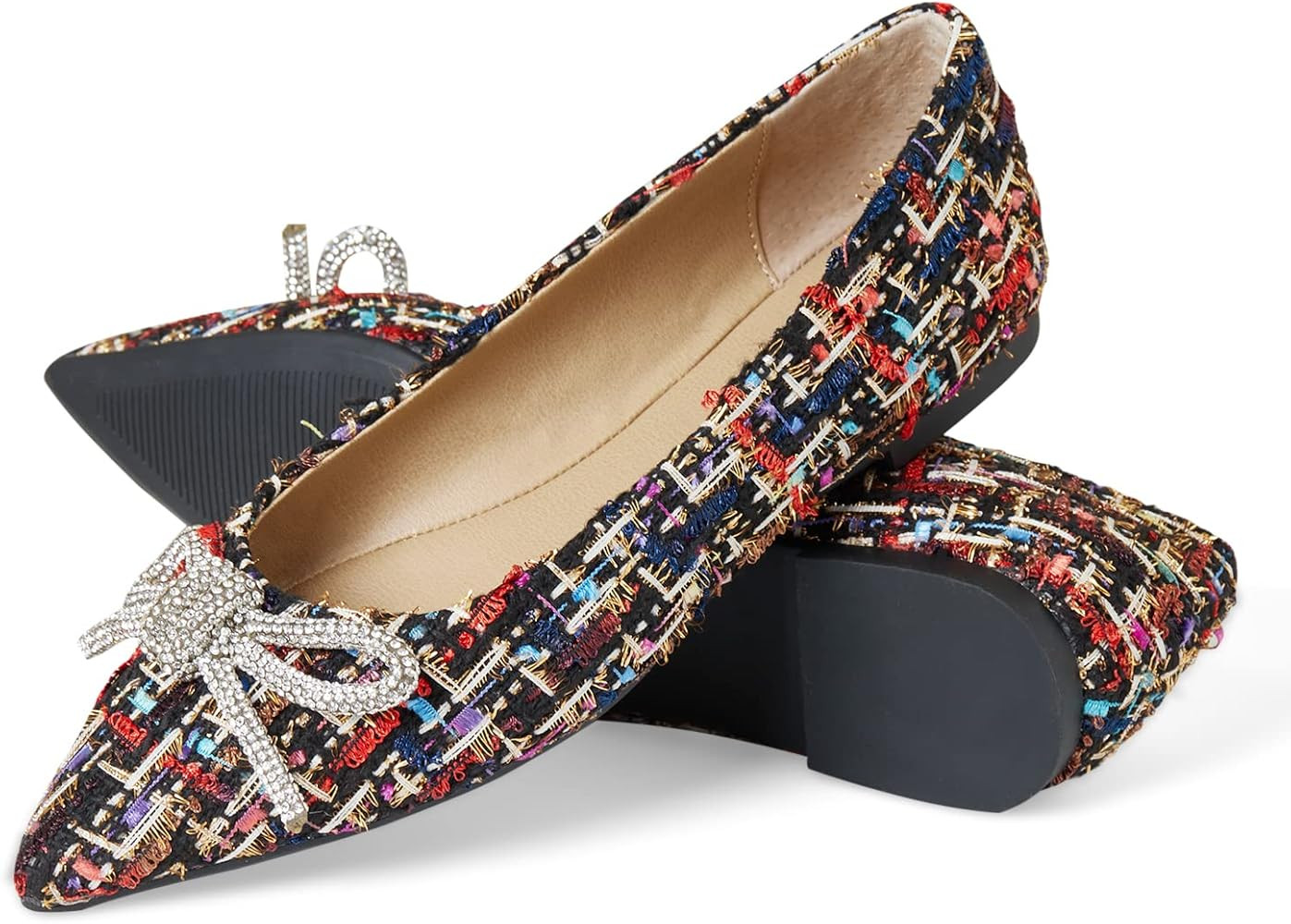 Amazon.com: Goiphrri Women's Rhinestone Bowknot Flats Comfort Pointed Toe Ballet Slip on Flat Sho... | Amazon (US)