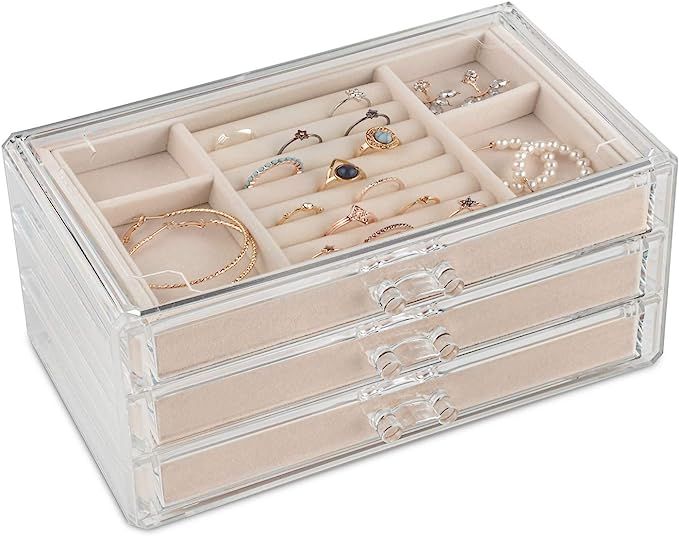 Acrylic Jewelry Organizer Box Women – 3 Drawers Clear Storage Case for Girls – Bracelet, Neck... | Amazon (US)
