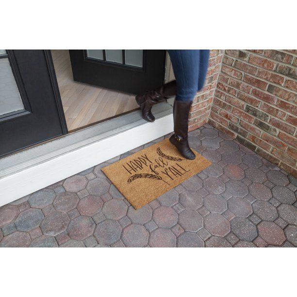 Entryways Happy Fall Y'all Text Coir Indoor Outdoor Doormat, 17" x 28", Brown - Walmart.com | Walmart (US)