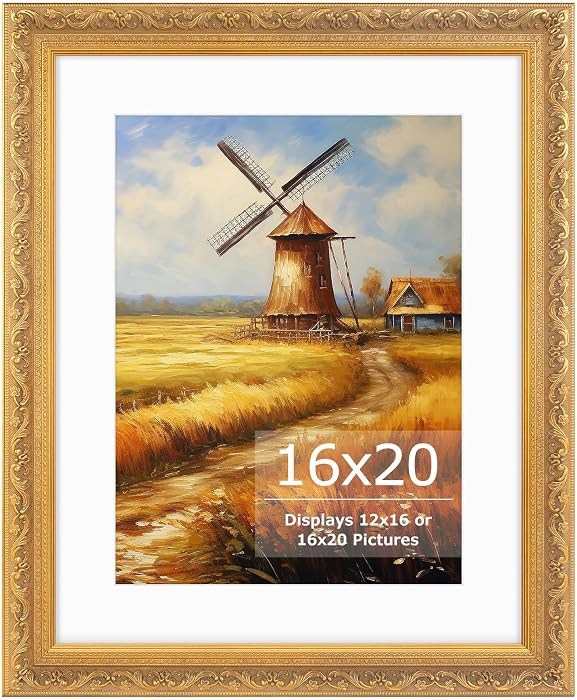 16x20 Picture Frame with White Mat, Ornate Vintage Gold Finish | Amazon (US)