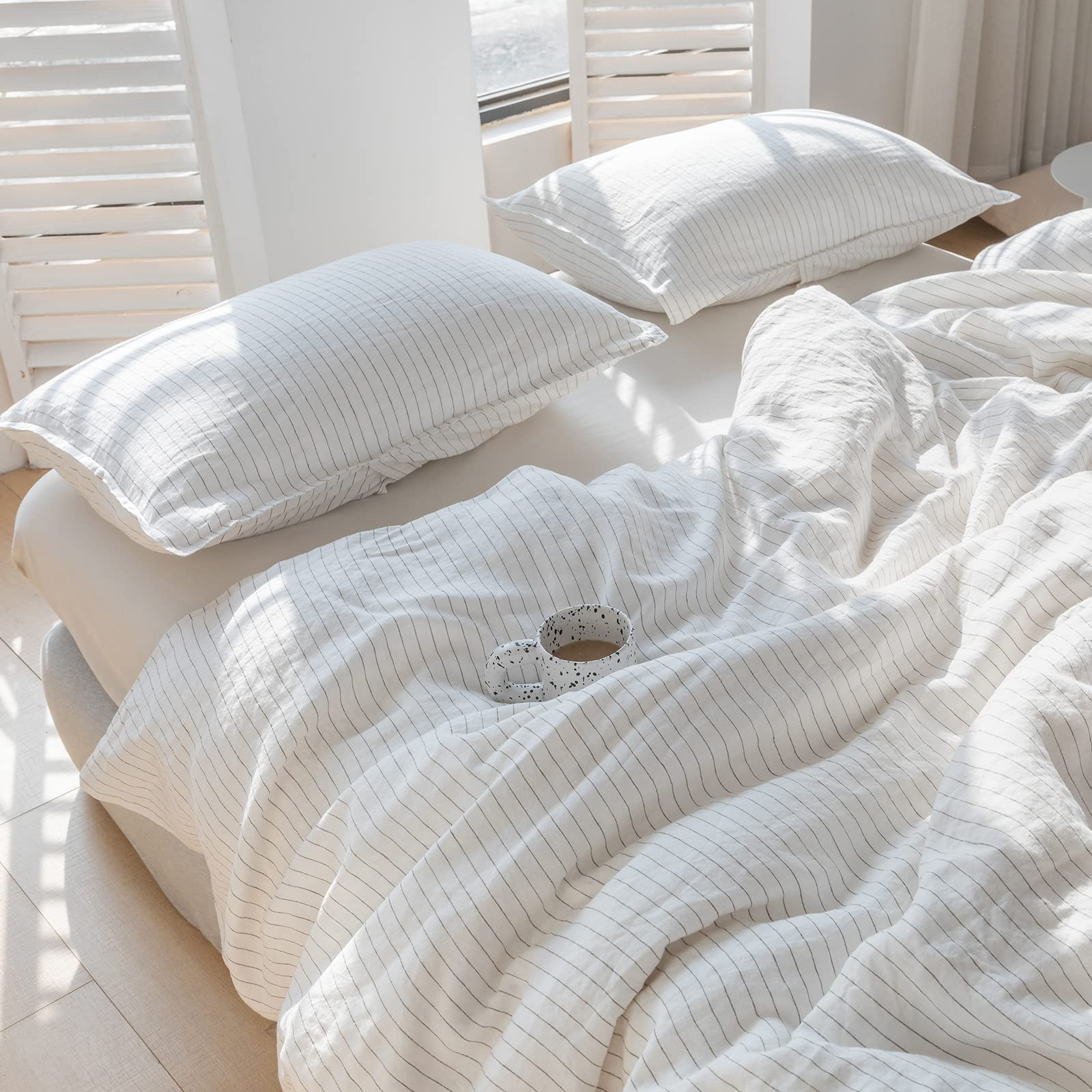 Simple&Opulence 100% Linen Duvet Cover Set 3pcs Yarn Dyed Vertical Pinstripe Ticking Pattern Natu... | Amazon (US)