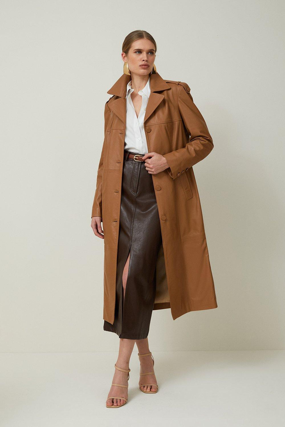 Leather Tailored Midaxi Trench Coat | Karen Millen US