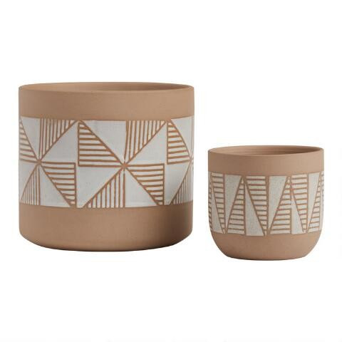 Natural and White Geo Ceramic Planter | World Market