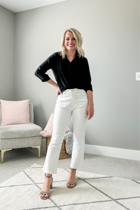 White cropped flare jeans! I am in between sizes on these pants! I ended up sticking with my TTS, 26/petite and they fit comfortably! #whitejeans #loft #springoutfit

#LTKstyletip #LTKSeasonal #LTKunder100