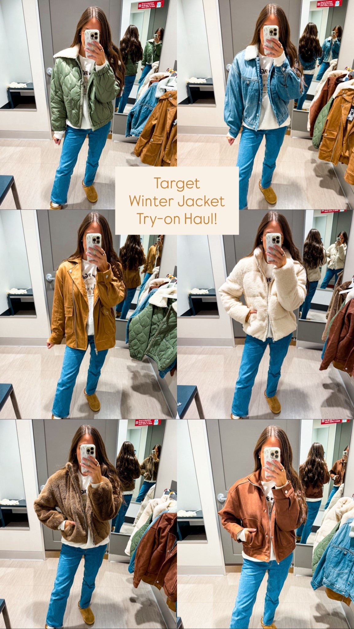Target winter jackets! Such great quality! Sure, denim, faux fur! 
Wearing XS in all 
Denim tts xshort 
Shoes tts 

#LTKStyleTip #LTKFindsUnder50 #LTKFindsUnder100