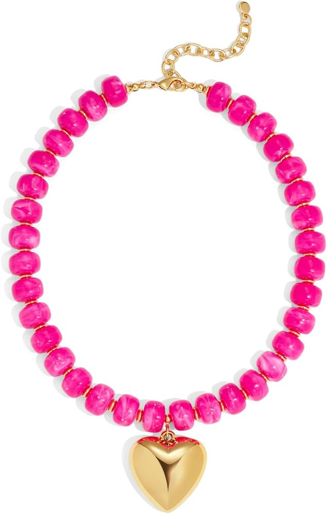 Puffy Gold Heart Necklaces For Women Chunky Beaded Necklace in Several Colorways Short Heart Chok... | Amazon (US)