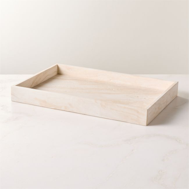Stack Rectangular White Travertine Serving Tray | CB2