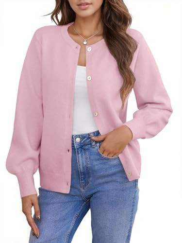 UNCLECAT Womens Button Up Cardigan Sweaters Casual Long Sleeve Open Front Top Knit Outwear Coats Light Pink | Amazon (US)