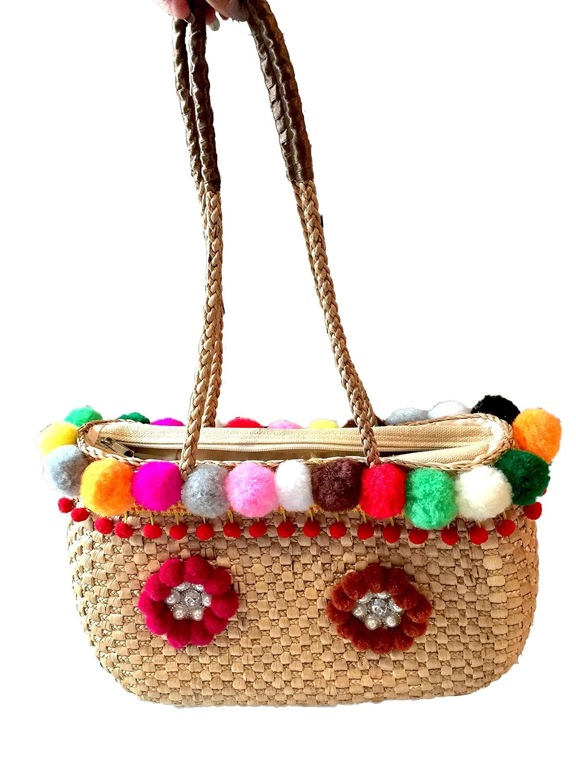 InfinityLoveCo Straw Bag Pom Pom, Straw Bag with Pom Pom, Straw Shoulder Bag,Straw Bag,Pom Pom St... | Amazon (US)