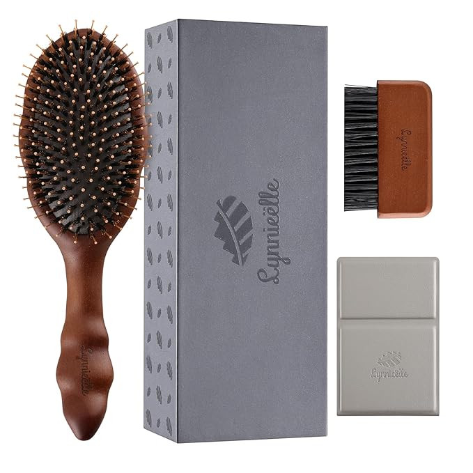 Premium Solid Wood Hair Brush, Nylon & Boar Bristle With Cushion Base, Exquisite Design, Detangli... | Amazon (US)