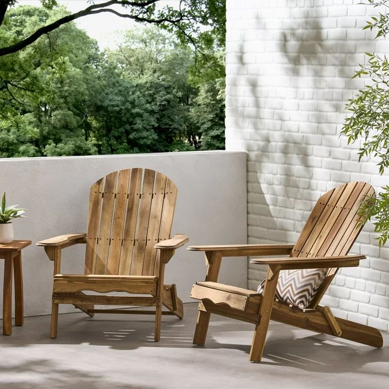 Noble House Morgan Folding Wood Adirondack Chair - Natural Stain (Set of 2) - Walmart.com | Walmart (US)