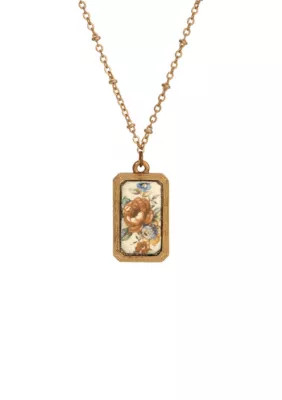 Flower Decal Enamel Stone Necklace 18" | Belk