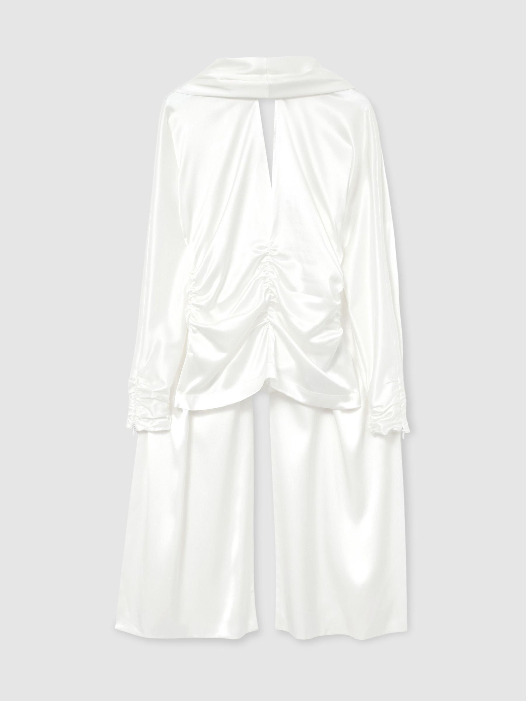 Reiss Satin Ruched Cape-Detail Blouse in Ivory - REISS | Reiss UK
