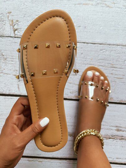 Clear Spiked Decor Slide Sandals | SHEIN