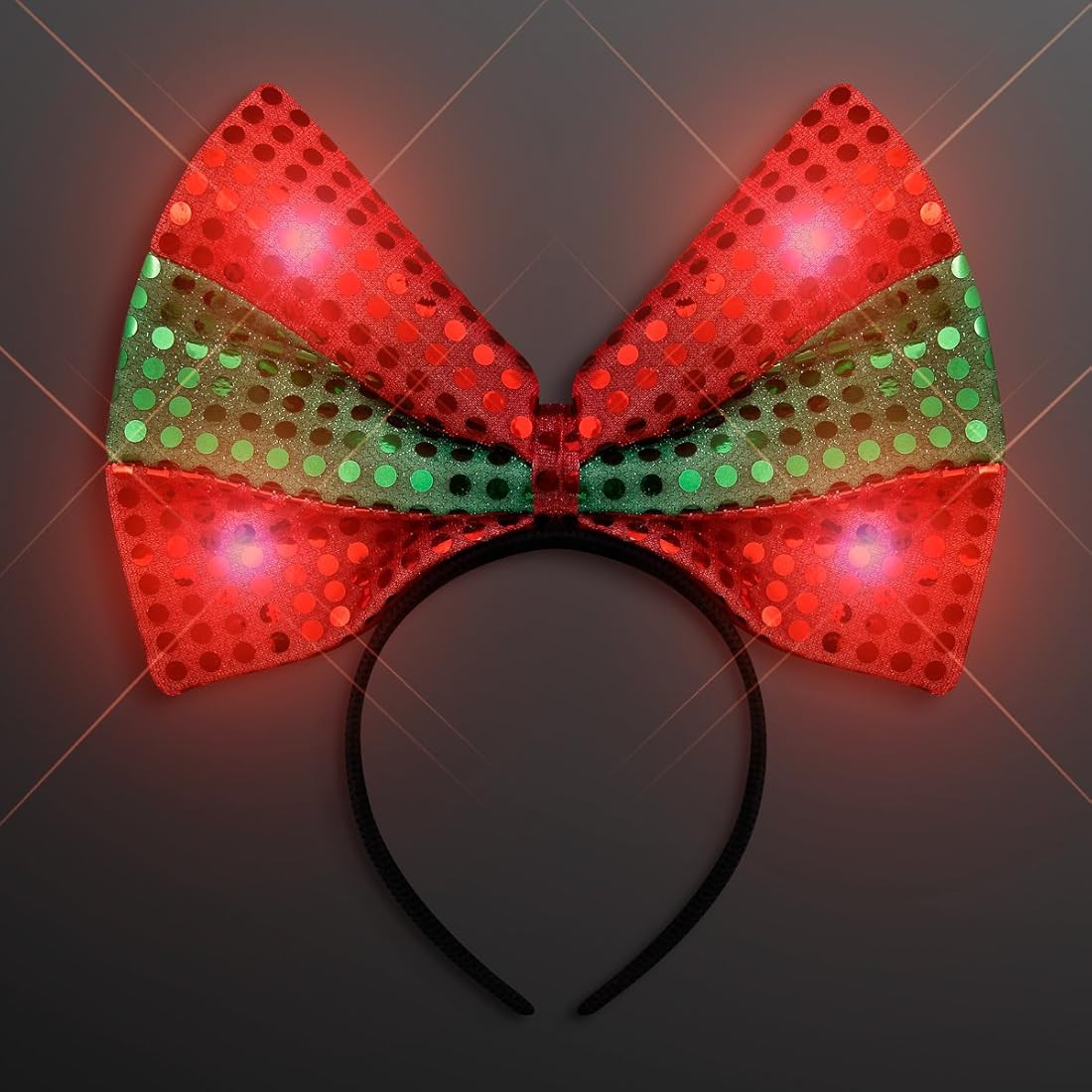 Sequin Light Up Green & Red Christmas Bow Headband | Amazon (US)